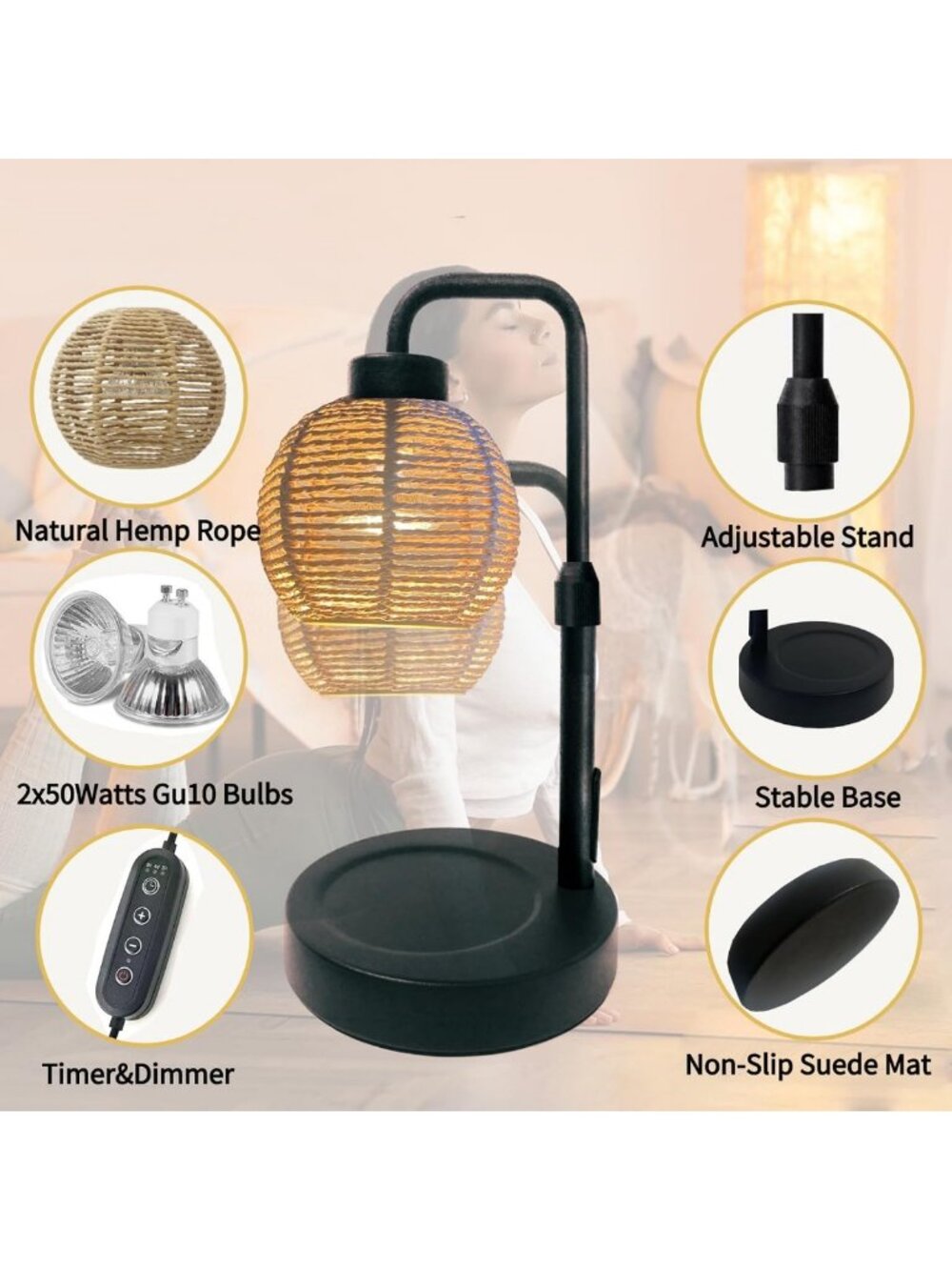 Dimmable Candle Warmer Lamp with Timer - Height Adjustable Wax Melts & Jar - Picture 5 of 7
